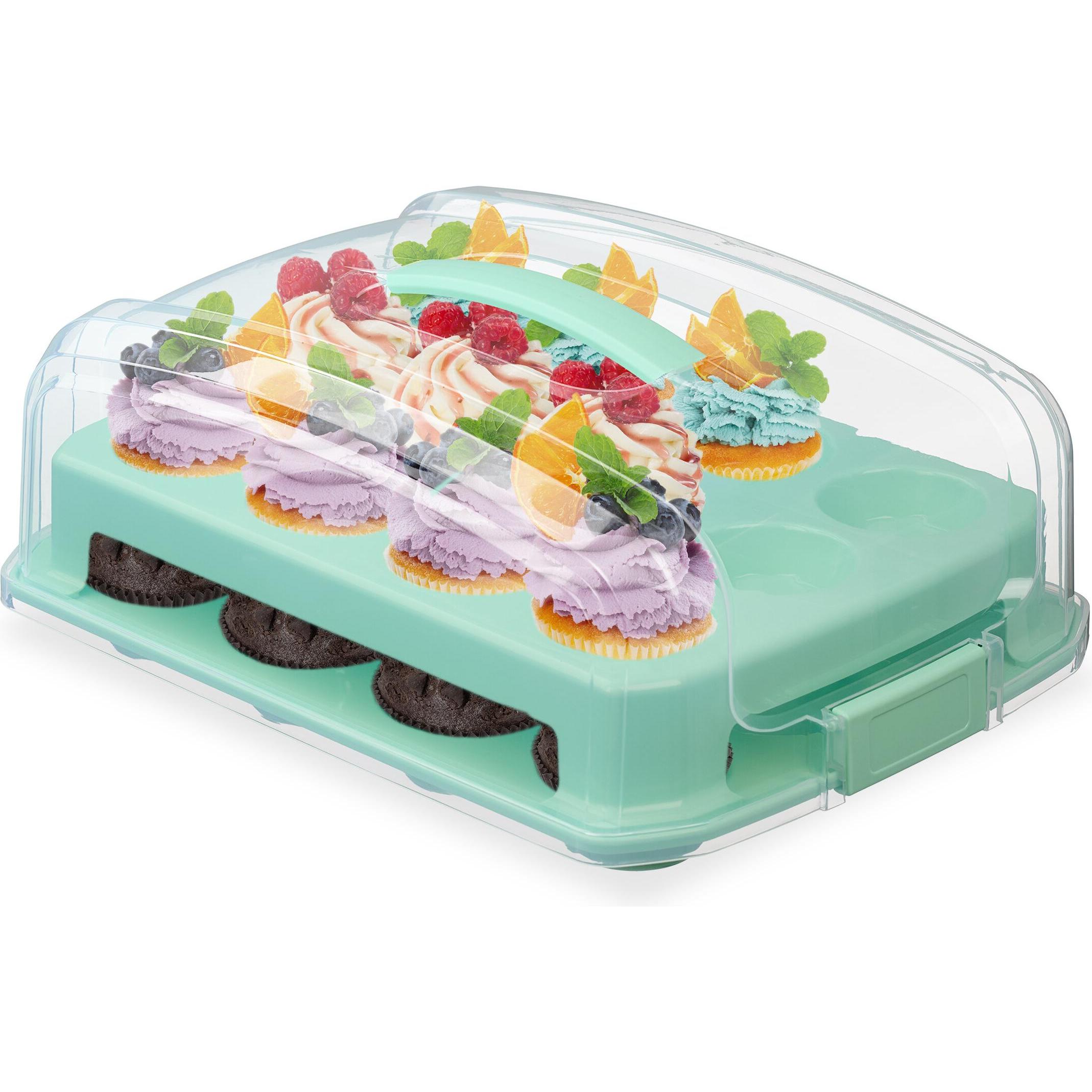 Relaxdays Scatola per il trasporto dei muffin, Portatorta, Turchese, Trasparente