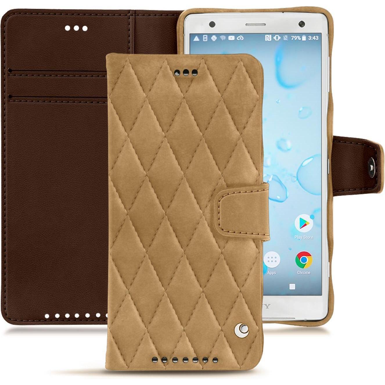 Noreve Lederschutzhülle Wallet (Sony Xperia XZ2), Smartphone Hülle, Braun