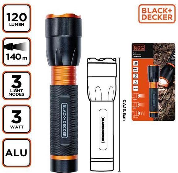 Immagine prodotto Black & Decker Torcia LED 3W 120Lm 140m di proiettore (13.80 cm, 120 lm)