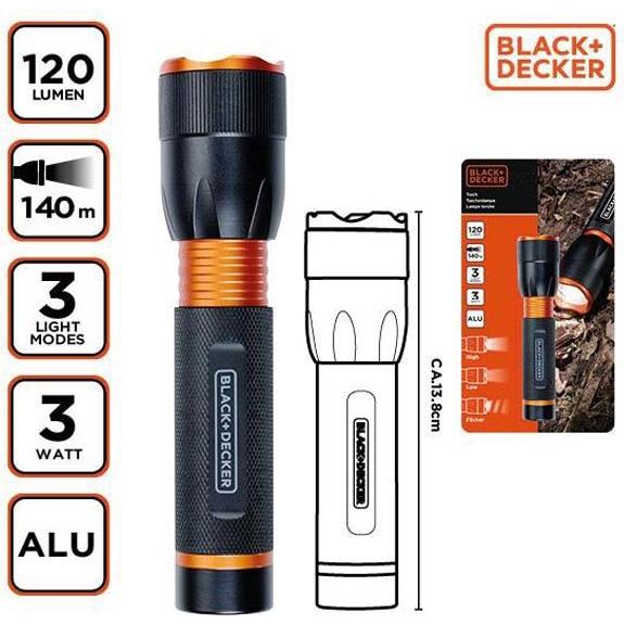 Black & Decker, Taschenlampe, Torch LED 3W 120Lm 140m beam (13.80 cm, 120 lm)
