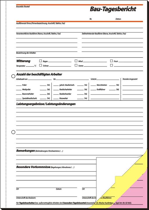 Nutritional values and ingredients Sigel Construction diary Paper format: DIN A4 Number of sheets: 3 x 40 sheets. (40 x)