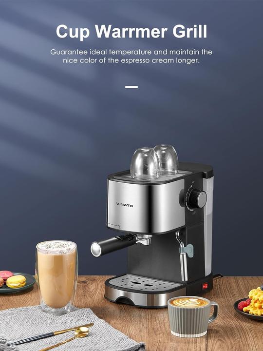 Produktbild Vinato Espressomaschine mit Milchschäumer, 15 Bar Druck und schneller Aufheizfunktion