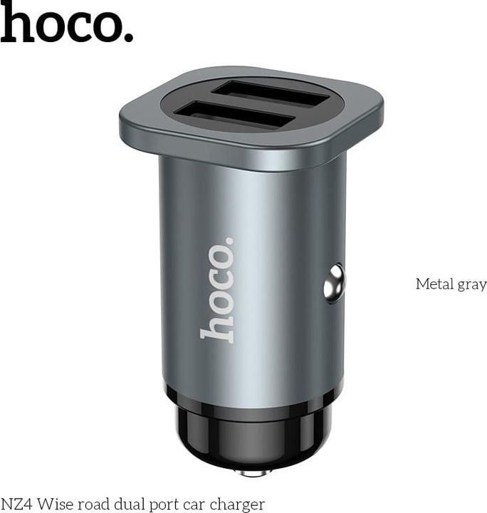 Actual product image Hoco NZ4 Wise Road Dual Port Car Charger, Grey