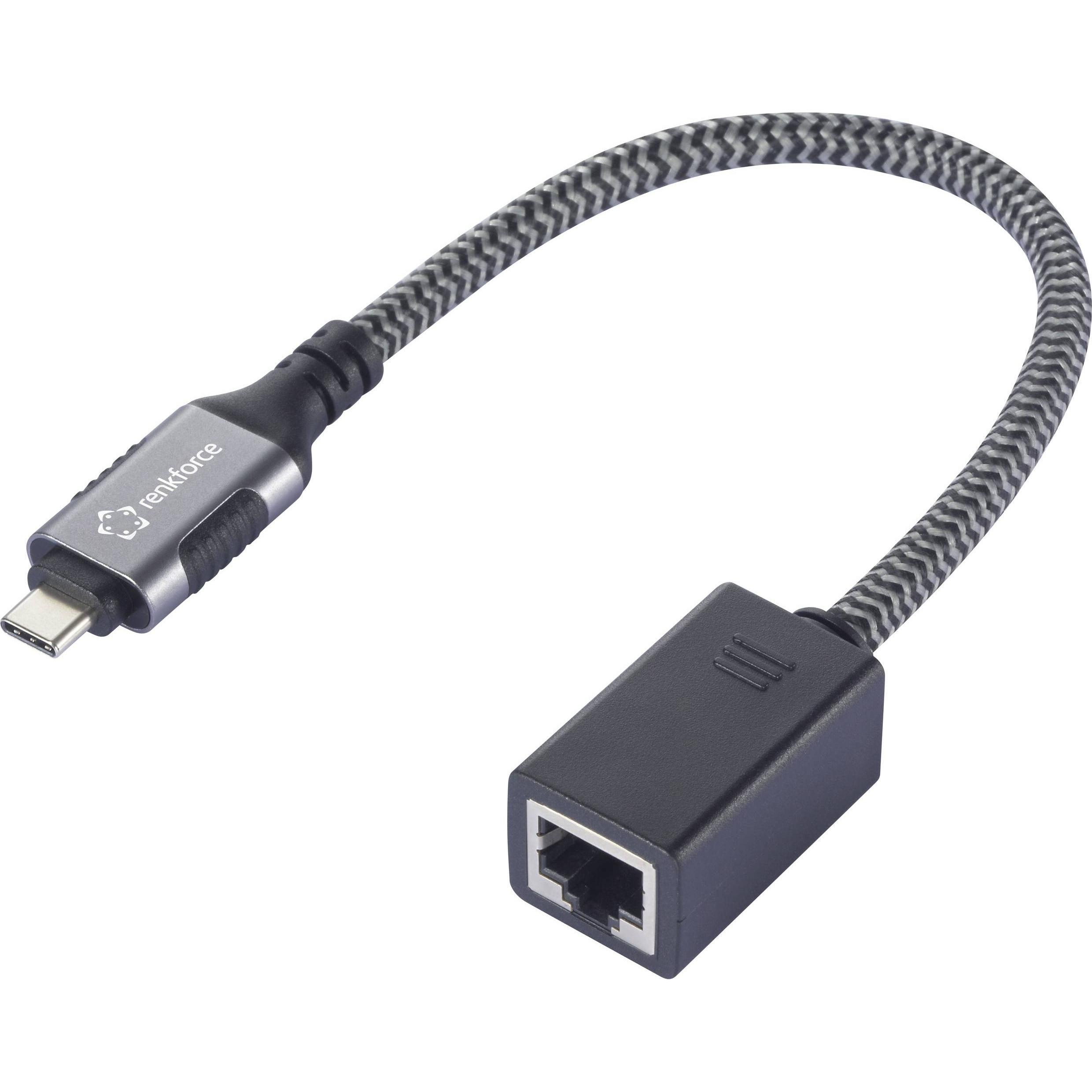 Renkforce USB-C / RJ45 Netzwerk Adapter CAT 6 (1x USB-C Stecker - 1x RJ45-Buch (USB-C, RJ45 (1x)), Adattatore di rete, Nero