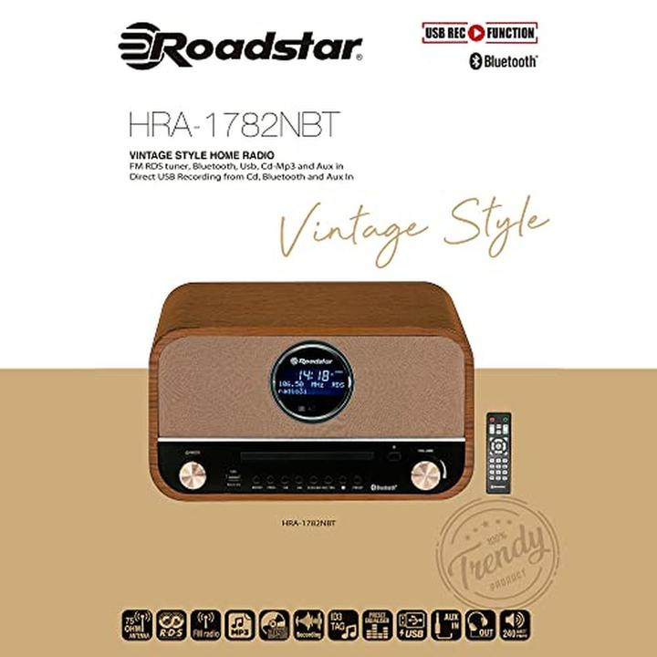 Immagine prodotto Roadstar Apparecchio musicale vintage con radio FM digitale, lettore CD-MP3, Bluetooth e registrazione USB (FM, PLL, Bluetooth)