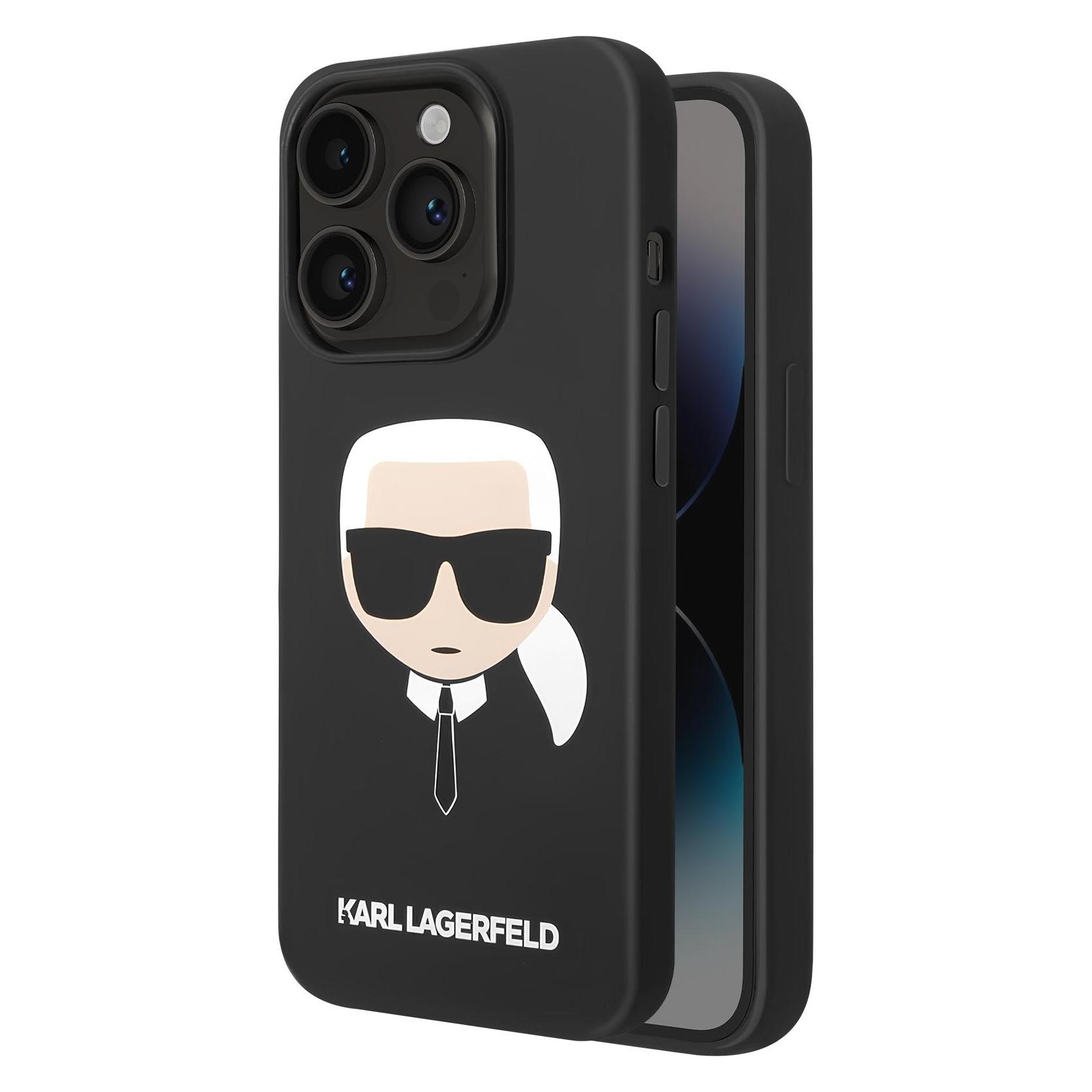 Karl Lagerfeld KLHCP14LSLKHBK IPhone 14 Pro 6.1 "hardcase Black / Black Silicone Karl's Head (Apple IPhone 14 Pro), Smartphone Hülle, Schwarz