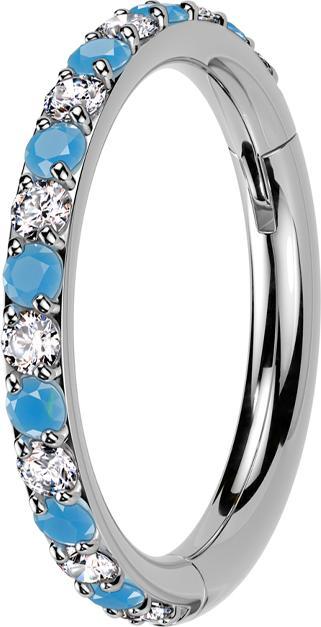 Produktbild Star Piercing Micro Segmentring klappbar silber Kristalle silber mit Türkis Steinen (Titan, ohne Messing)