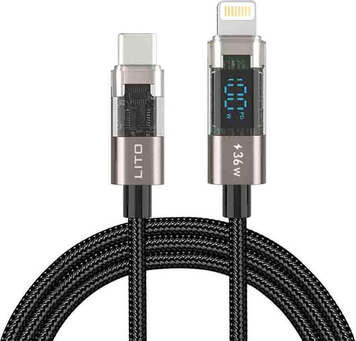 Actual product image Lito - Data Cable (LD09CL) - Lightning to Type-C, 36W High Speed Charging, LED Display, 1.2m - Black (1.20 m, 36 W)