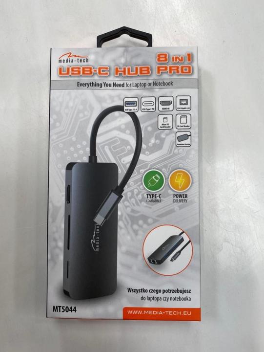 Actual product image Media-Tech 8 in 1 USB-C HUB PRO - Daugiafunkcinis USB-C hub, 3xUSB-A 3.0, 1xUSB-C PD, RJ45 LAN, HDMI 4K jungty (USB-C, 8 ports)