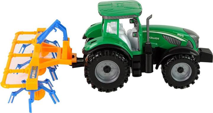 Productafbeelding Lean Toys Groene tractor met oranje en blauwe harkfrictieaandrijving