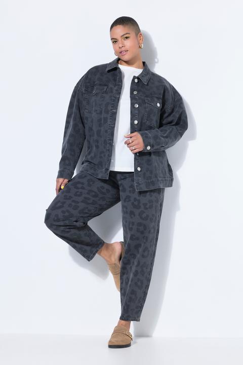 Actual product image Studio Untold Denim jacket, oversized, grey denim with leopard print (58)