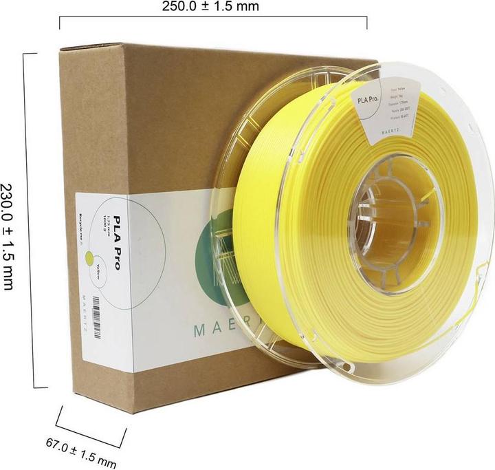 Produktbild Maertz PLA Pro Gelb 1,75 mm 1.000 g (PLA-R, 1.75 mm, 1000 g, Gelb)