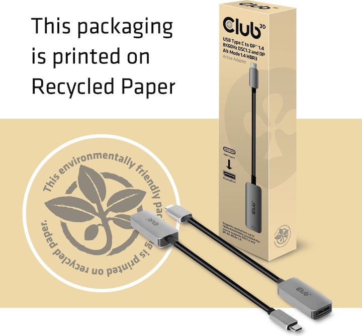 Produktbild Club 3D Adapter USB Type C - DisplayPort 1.4 (DP, 6 cm)