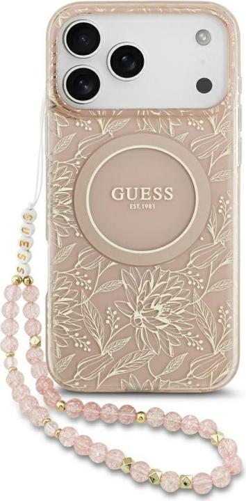 Produktbild Guess Case Magsafe IML Case Flowers Electroplated Allover With Beads Strap For iPhone 17 Pro Max Pin (Apple iPhone 17 Pro Max)