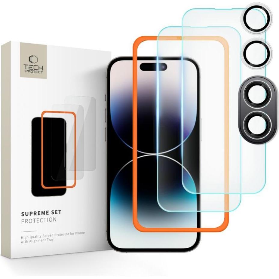 Tech-Protect Supreme Set tempered glass for iPhone 16 - transparent (3 pcs.) (3 Stück, Apple iPhone 16), Smartphone Schu...