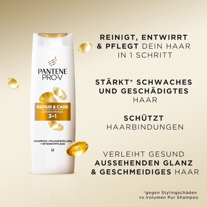 Nährwerte und Zutaten Pantene Pro-V Repair & Care 3 in 1 (250 ml, Flüssiges Shampoo)