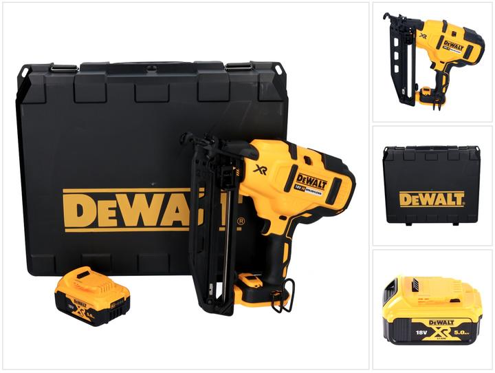 1x DeWalt DCN 660 cordless nailer, 1x Dewalt DCB 184 18 Volt 5.0 Ah battery, 1x DeWalt case, without charger
