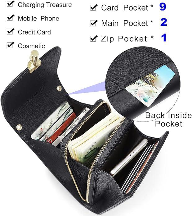 Immagine prodotto Only-Bags.Store Custodia per cellulare in vera pelle, borsa a tracolla, borsa a spalla, 8 scomparti per carte di