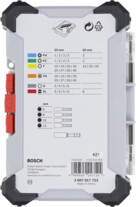 Image du produit Bosch Professional Bit Set Extra Hard (Six pans creux TX, Croix Pozidriv PZ, Hexagonal avec plus moins)
