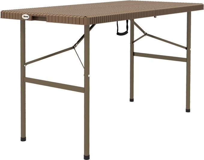Actual product image Swisshandel24 Folding camping table with rattan look, for 4 people, loadable up to 50 kg, HDPE, brown