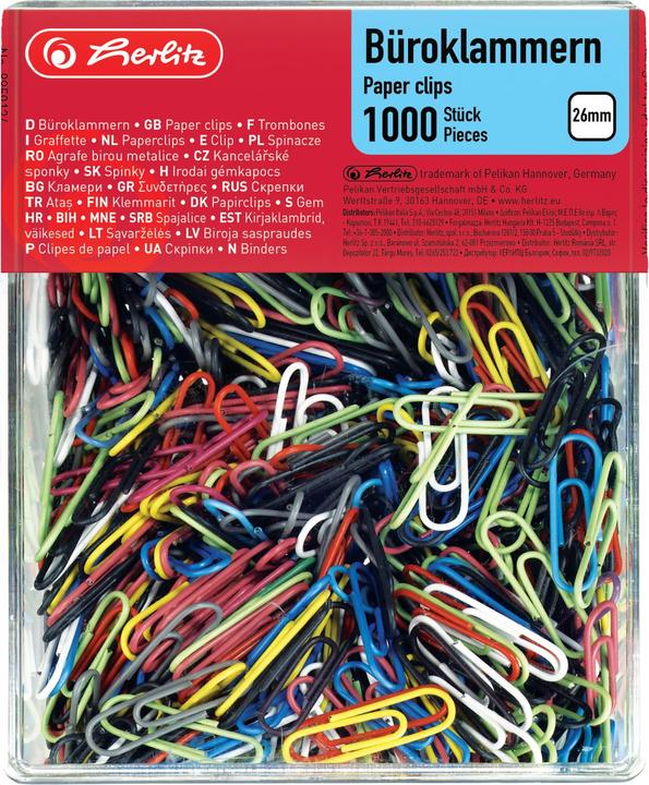 Actual product image Herlitz Paper clips, metal, plastic coated, 26 mm assorted colours (1x)