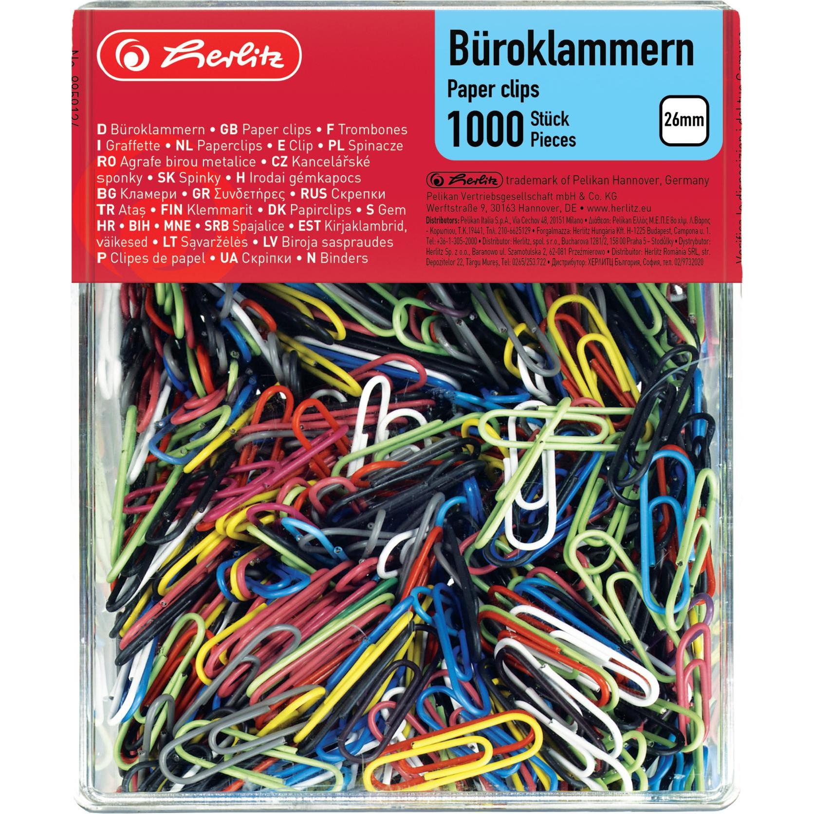 Thumbnail - Herlitz, Büroklammer, Büroklammern, aus Metall, kunststoffummantelt, 26 mm farbig sortiert (1 x)