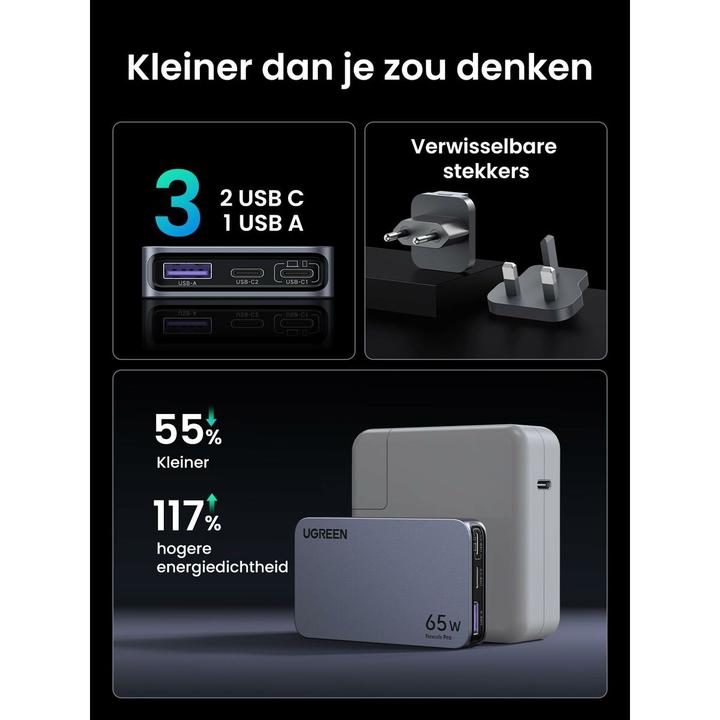 Productafbeelding Ugreen Nexode Pro (65 W, 3 ports)