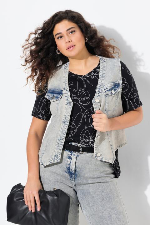 Image du produit Ulla Popken Gilet en jean stretch, encolure en V, base en pointes (54)