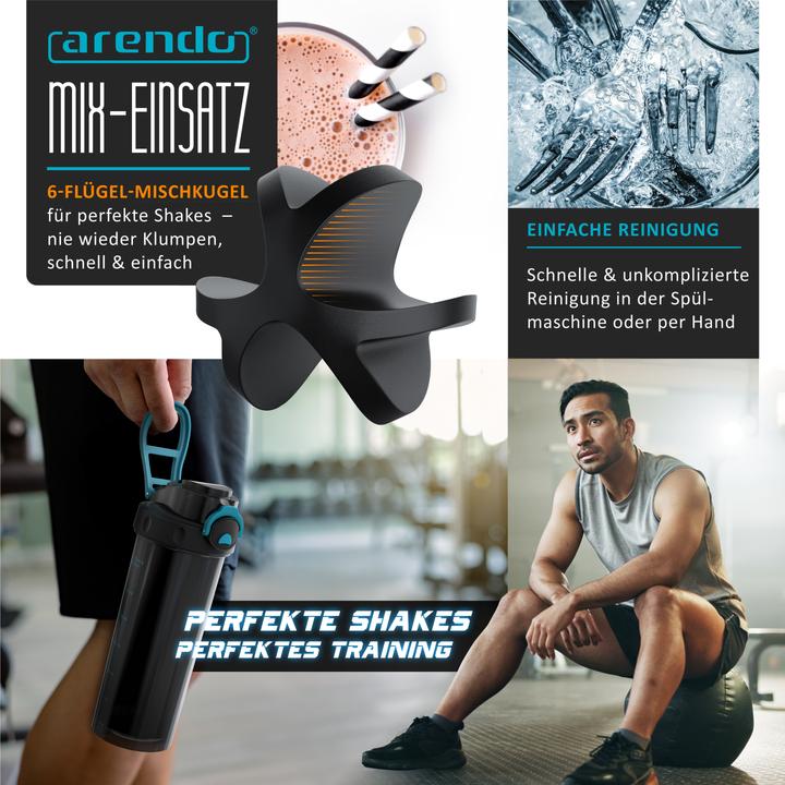 Produktbild Arendo Protein Shaker, Eiweissshaker 800 ml, verschliessbar, spülmaschinengeeignet, für unterwegs, BPA-frei (0.60 l)