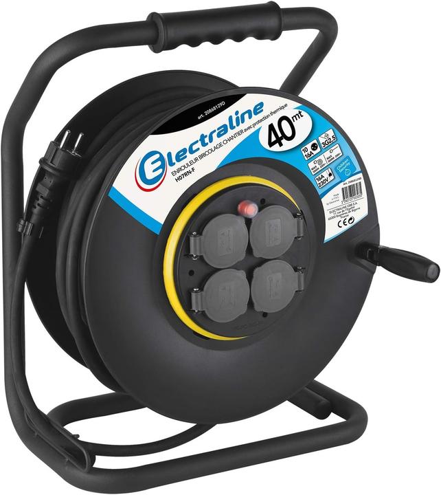 Electraline Pro-Line Cable Reel with Thermal Protection Switch, 40m, 16A, 230V (40 m, 2.50 mm²)