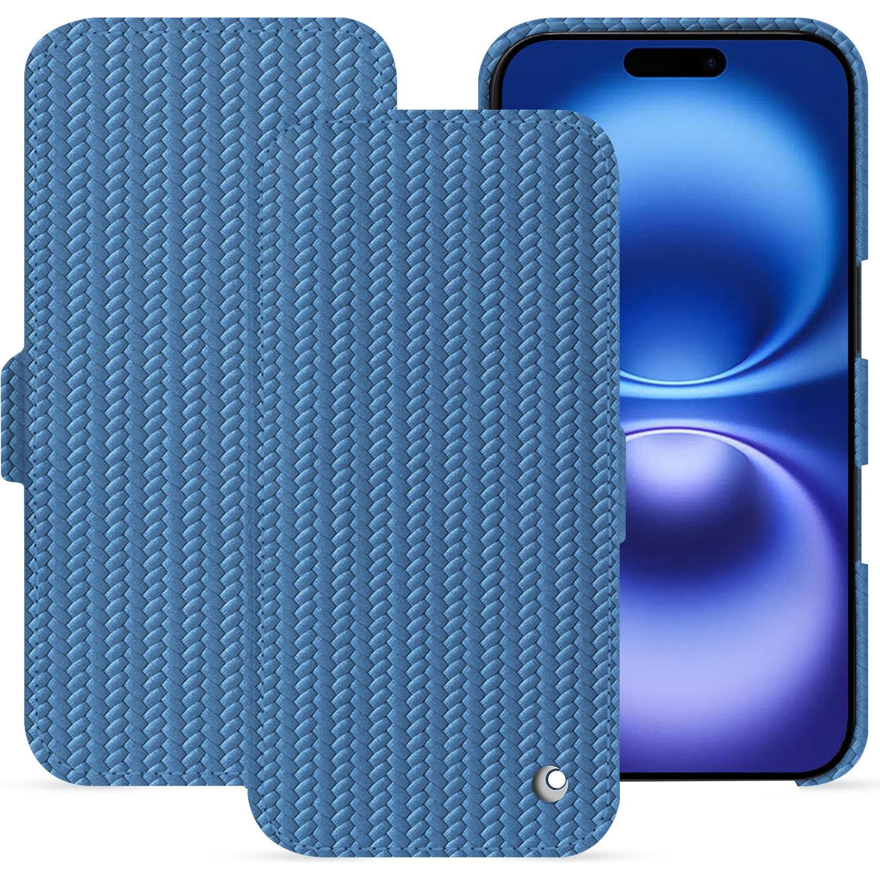 Noreve Lederschutzhülle horizontal (Apple iPhone 16), Smartphone Hülle, Blau
