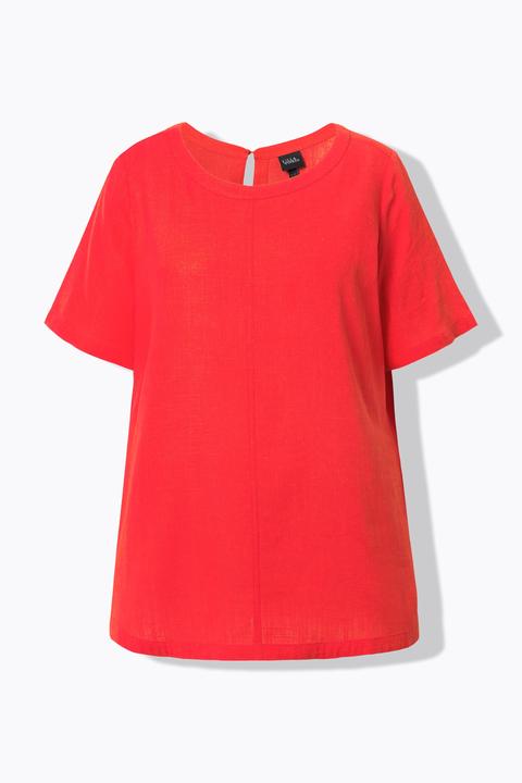 Actual product image Ulla Popken Draped Linen Blend Short Sleeve Blouse (60)