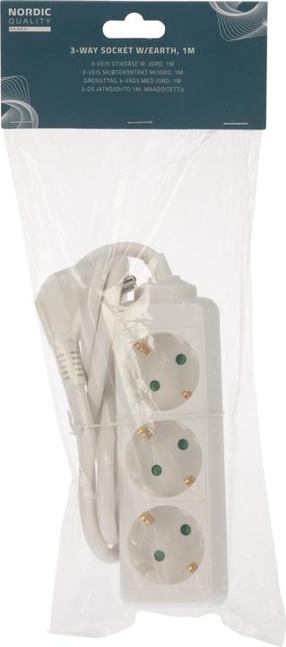 Produktbild Deltaco Power outlet 3-way connector with earth, 1m (3 x, CEE 7/3, 1 m)