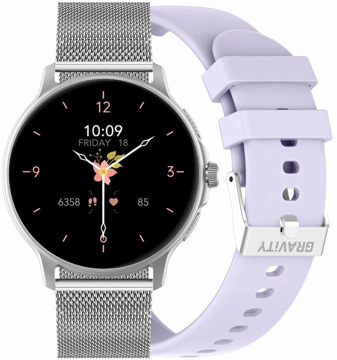 Produktbild Gravity GT12-6 Damen-Smartwatch, lila Silikonarmband + silbernes Armband