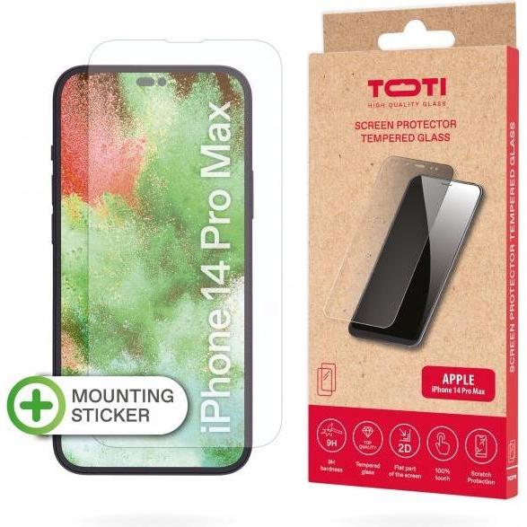 Toti TEMPERED glass 2D screen protector full cover for iPhone 14 Pro Max (6,7"), Transparent (1 Stück, Apple iPhone 14 P...