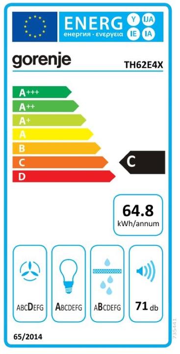 Etichetta energetica Gorenje TH62E4X Dunstabzugshaube Halb eingebaut (Pullout) Edelstahl ³/h C (Cappuccio a schermo piatto)
