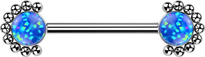 Produktbild Star Piercing Threadless Barbell silber front Kugelhalbblume Opal blau (ohne Messing, Titan G23)
