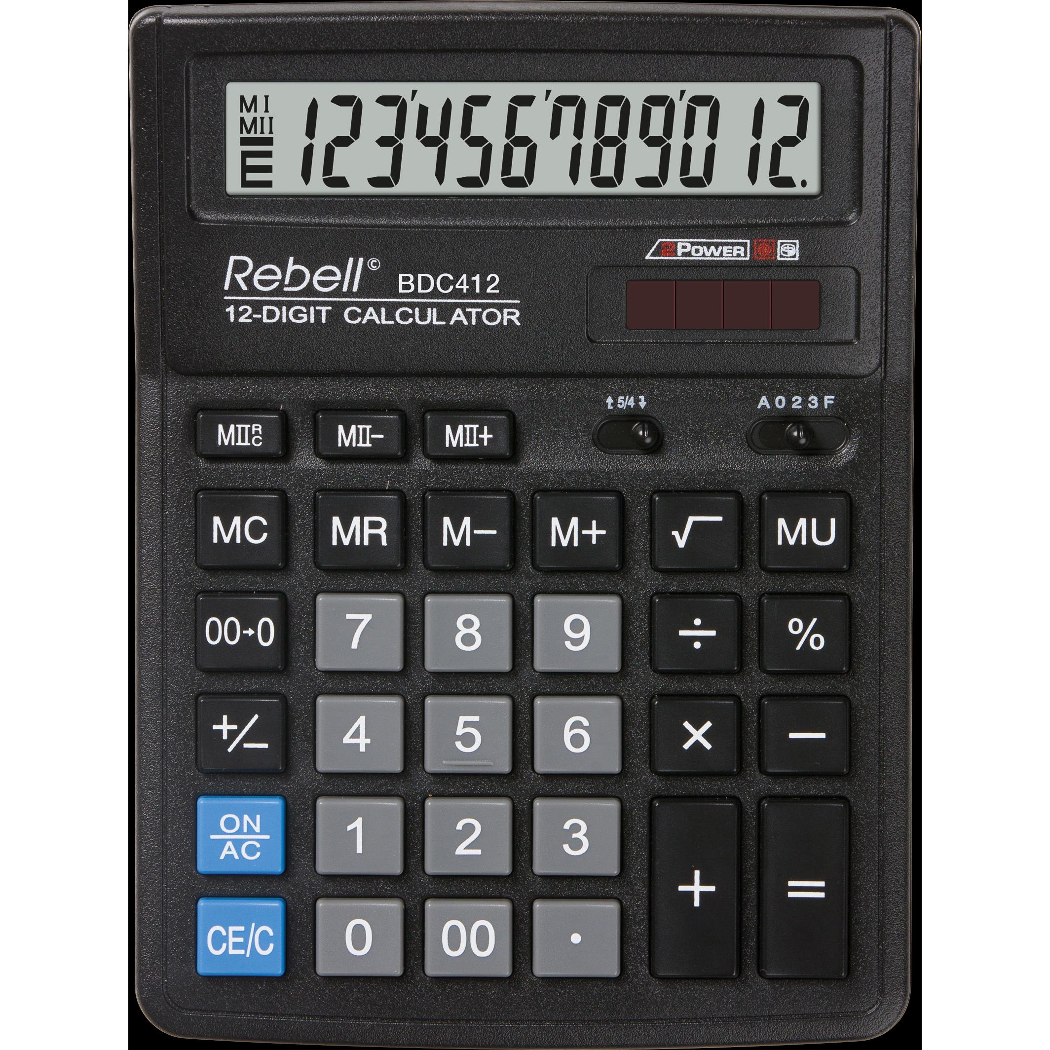 Rebell, Taschenrechner, Calculator desktop BDC412 (Solarzellen, Batterien)