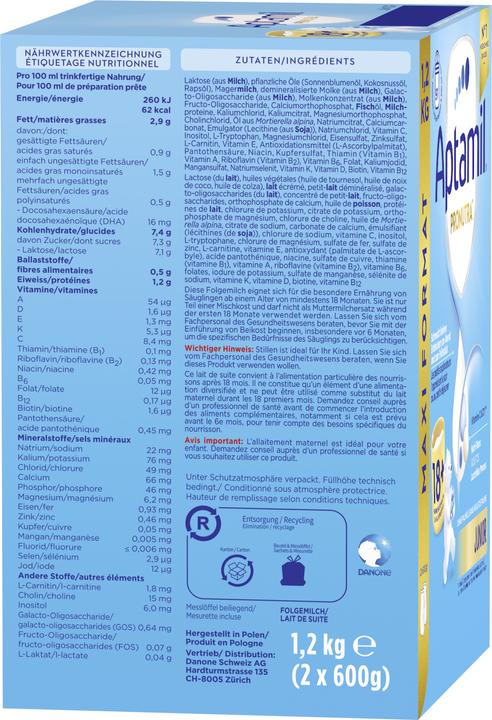 Valeurs nutritives et ingrédients Aptamil Pronutra 18+ (1200 g, à partir de 18 m.)
