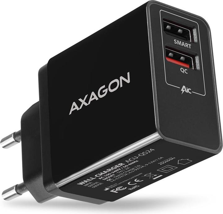Produktbild Axagon ACU-QS24 Ladegeraet 2x USB-A QC3.0/Smart 5V 1.2A 24W (24 W)