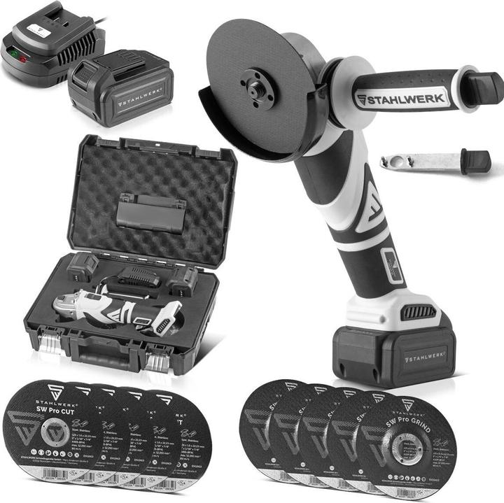 Produktbild Stahlwerk Brushless Akku Winkelschleifer  AWS-20 ST 20V/4Ah, 0 - 7500 min-1 (125 mm)