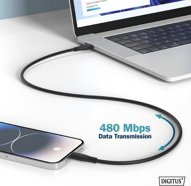 Actual product image Digitus USB-C silicone connection cable, 2m, black (2 m, USB 2.0, 60 W)