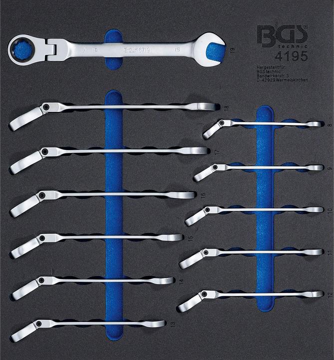 BGS Inserto per carrello da officina 2/3: Set di chiavi a cricchetto angolari SW 8 - 19 mm 12 pz.