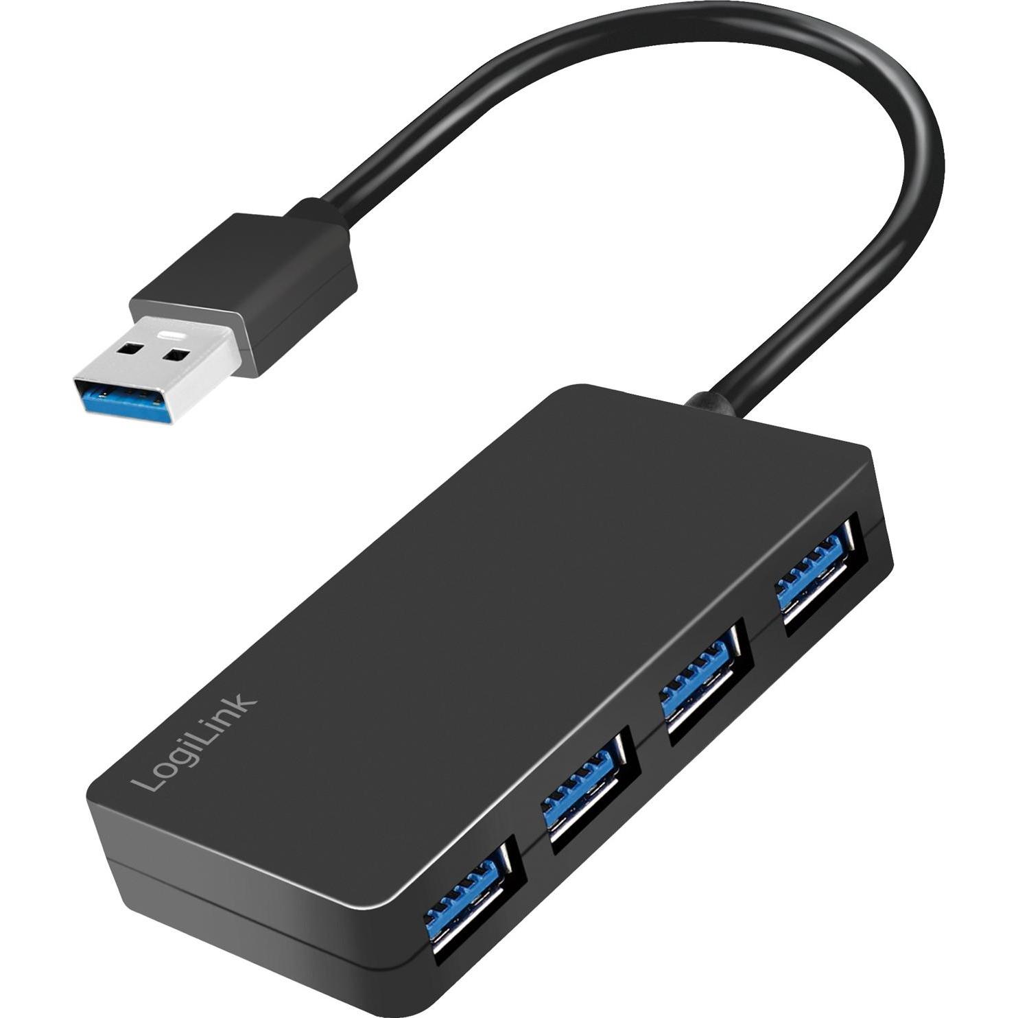LogiLink UA0396 (USB-C, 4 Ports), Dockingstation + USB Hub, Schwarz
