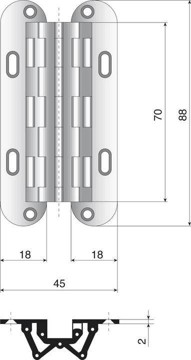 Actual product image SEPA Inlet hinge, 88x18 mm, OE 180 degrees, brass nickel-plated matt