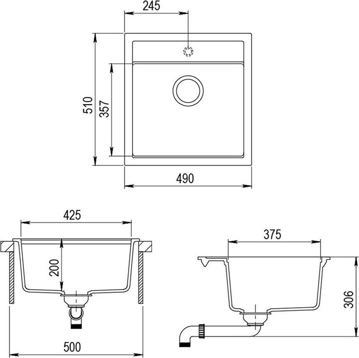 Actual product image Bergström Tesa (Top-mounted sink, 49 cm, 50 cm)