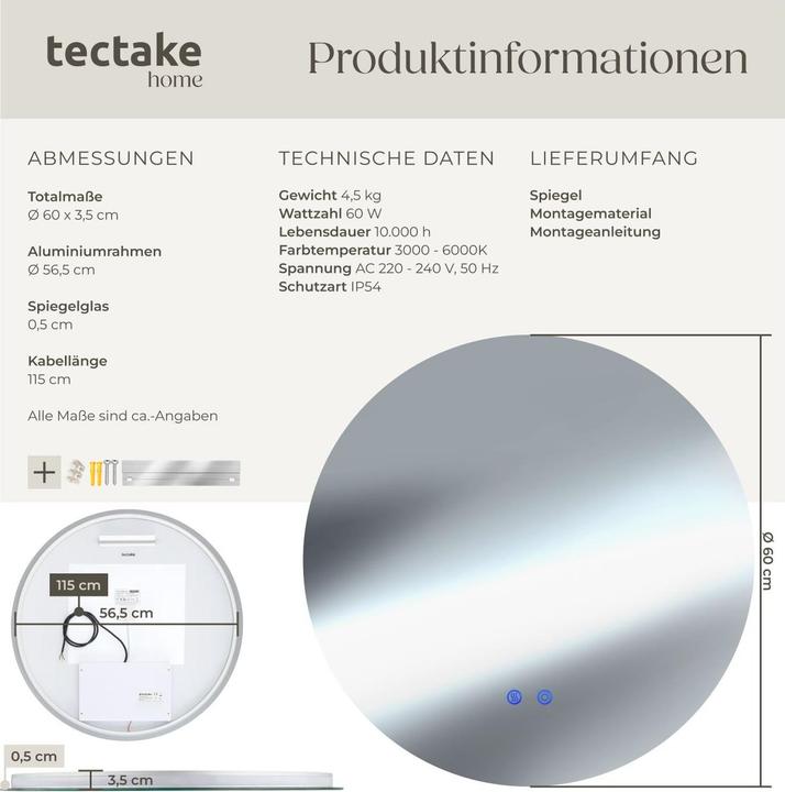 Actual product image tectake Aurora (Ø 60 cm)