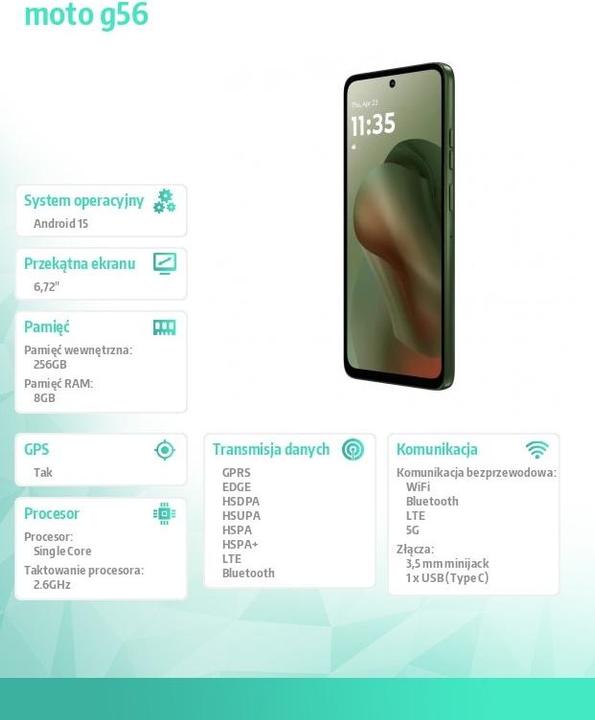 Image du produit Motorola Moto G56 (256 Go, Fenouil, 6.72", Double SIM hybride, 5G)