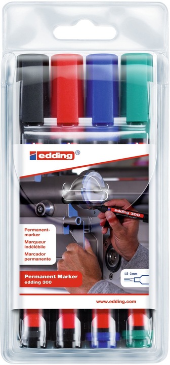 Produktbild Edding Permanent-Marker 300 4 Stück (Mehrfarbig, 3 mm, 4 x)