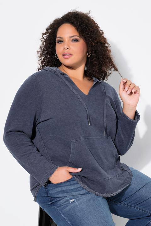 Produktbild Ulla Popken Hoodie, offenkantig, Kapuze, V-Ausschnitt, Langarm (42, 44)